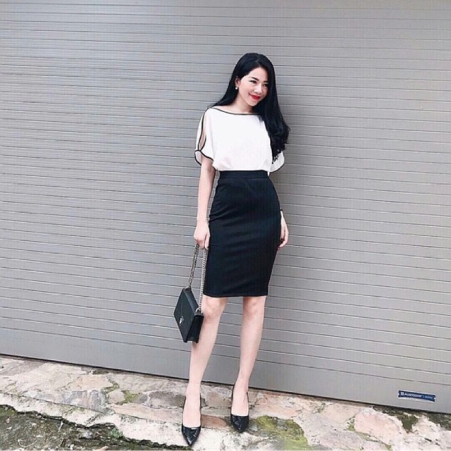 Chân váy bút chì xẻ sau chất umi sang xịn co giãn tốt thời trang Banamo Fashion chân váy bút chì 503 504