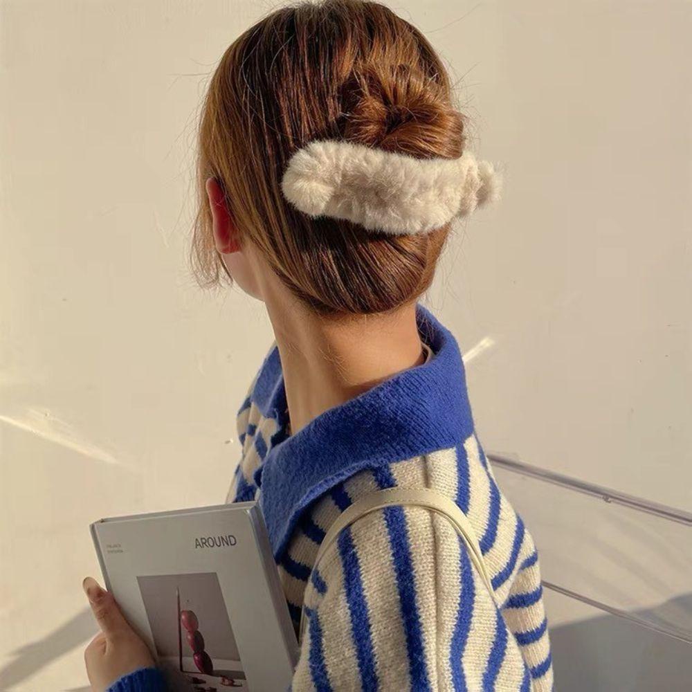 VANES1 Kẹp Tóc Phủ Lông Cỡ Lớn Thời Trang Thanh Lịch Cho Nữ