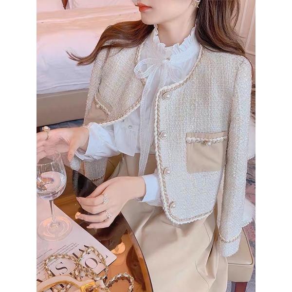 Áo sơ mi bèo cổ ren cúc ngọc KH093, áo sơ mi bèo cổ nơ tiểu thư cho nữ hàng Quảng Châu