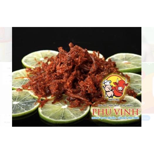 Khô bò PHÚ VINH thượng hạng, khô bò đặc sản dùng để làm đồ ăn vặt hay làm quà tết. Khối lượng tịnh 100g | BigBuy360 - bigbuy360.vn