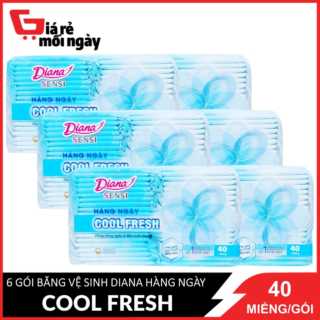 Combo 6 Băng vệ sinh Diana Sensi Hàng Ngày Cool Fresh 40 miếng/gói