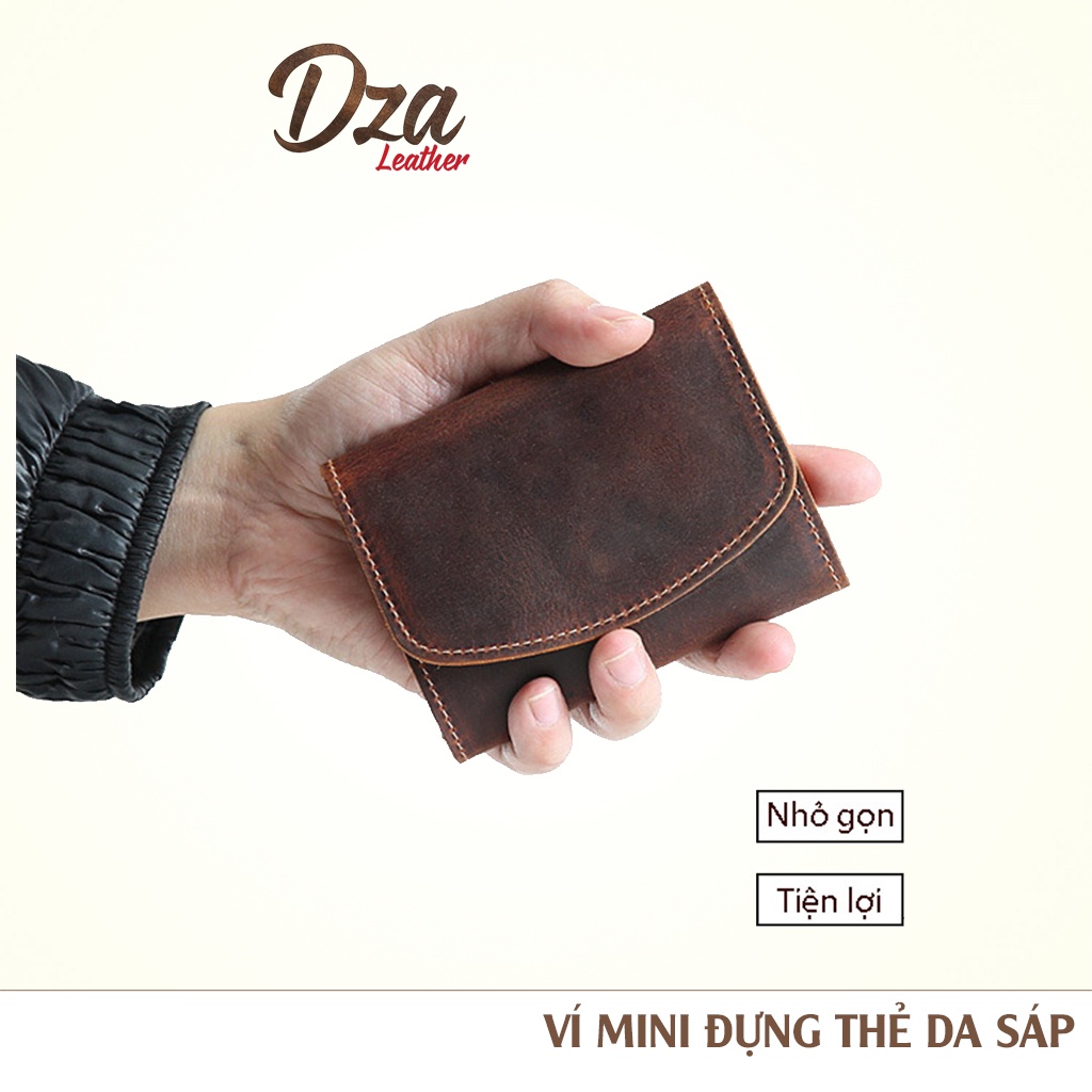 Bóp ví mini đựng tiền và thẻ da sáp nam nữ cao cấp nhỏ gọn sang trọng, ví da thật phong cách vintage Dza leather