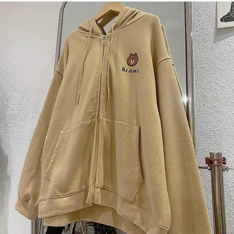 [ Rẻ vô địch ] Áo khoác nỉ form đại mũ hai lớp - Gấu brown