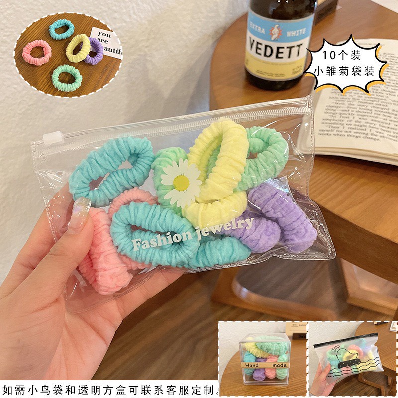 Set 10 Dây Thun Buộc Tóc Nữ Vải Nhiều Màu Cute Cao Cấp Phong Cách Hàn Quốc Dễ Thương Bền Đẹp DC54