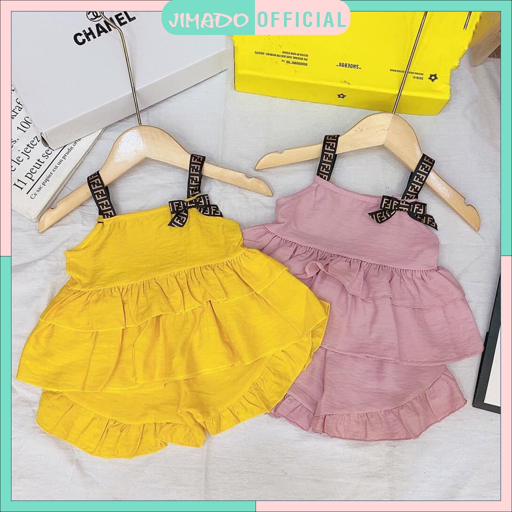 Đồ bộ trẻ em cho bé gái set hai dây chất đũi cao cấp loại 1 phối nơ ngực xinh xắn JIMADO SA668
