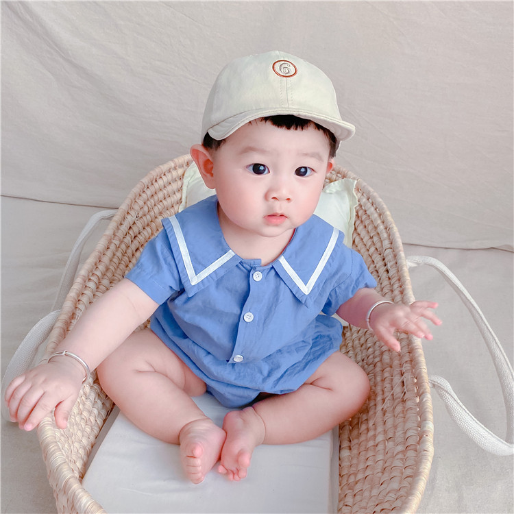 Baby Navy Square Collar Short-sleeved Cotton Top Shirt + Shorts Two-piece Suit Newborn Infant Girls Boys Summer Clothes Set