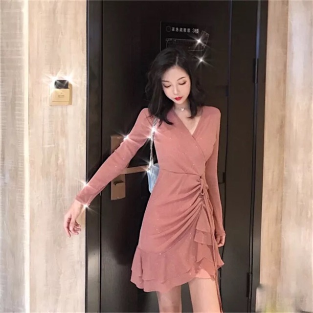 (Có sẵn) Váy nhũ bling bling dài tay lấp lánh / Đầm vạt chéo Quảng Châu | BigBuy360 - bigbuy360.vn