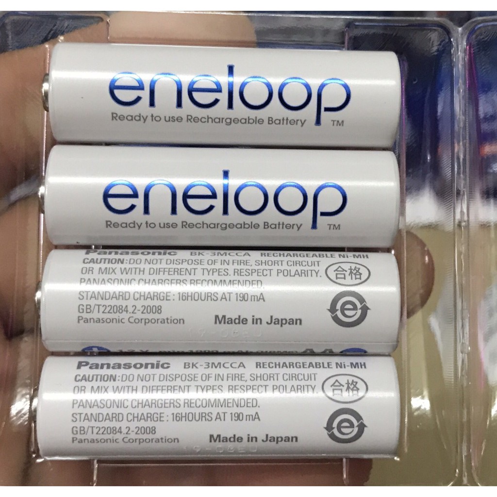 Vỉ 4 pin sạc AA Eneloop 1900mAh BK-3MCCE/4BE - thị trường EU box Anh (Trắng)