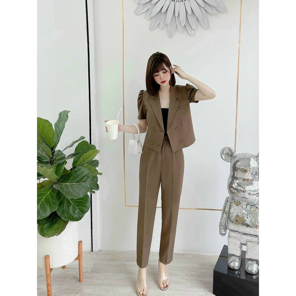 (Ưu Đãi FreeShip) Sét đồ bộ nữ,sét 3 món áo vest phối quần âu có túi kèm áo lot cotton,hàng thiết kế chuẩn shop