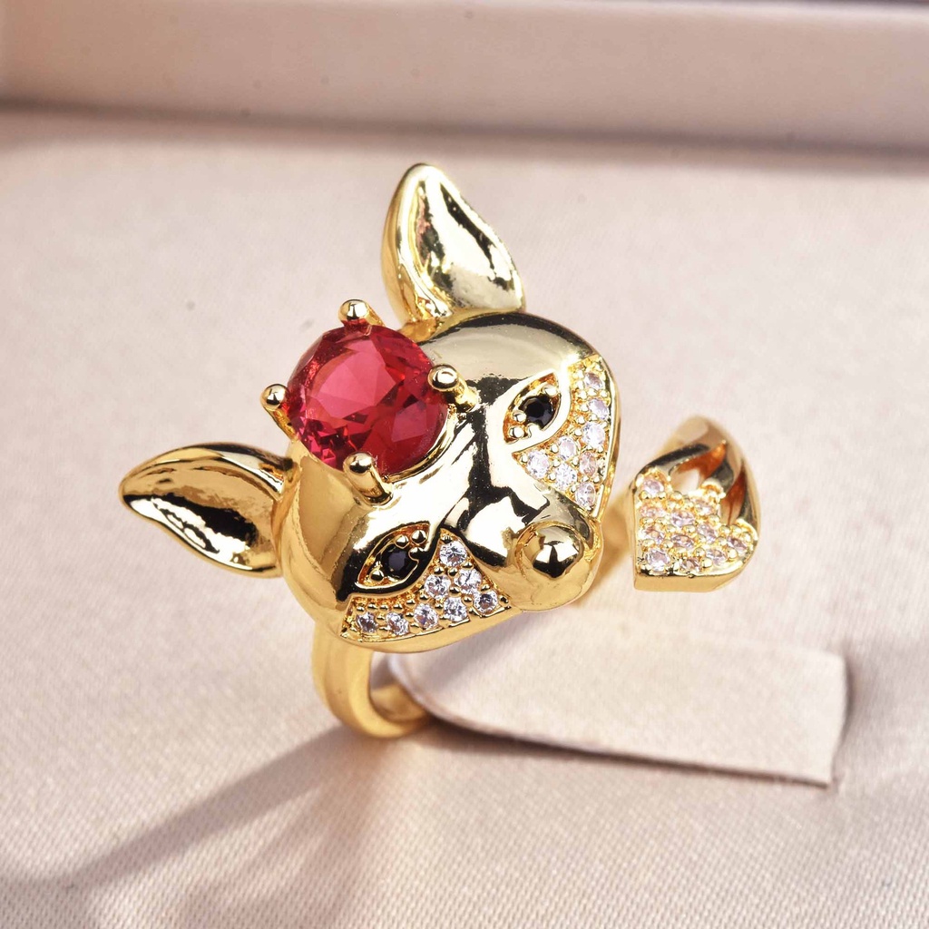 (MớI) Nhẫn Hở Mạ VàNg 18K ĐíNh Đá Ruby Cá TíNh Cho Nữ-JHS3-A