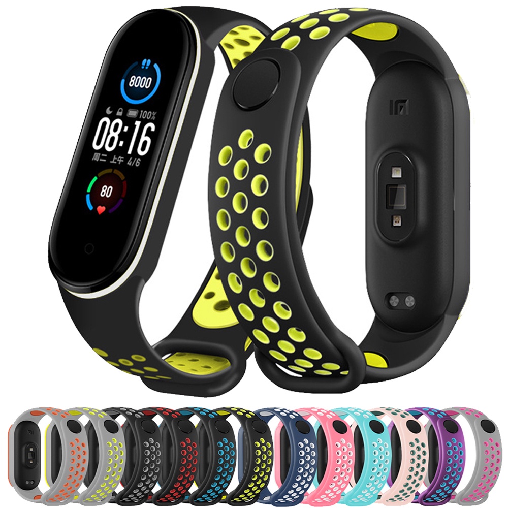 Dây Đeo Tay Bằng TPU Silicon Mềm Thoáng Khí Hai Màu Cho Mi Band 7 6 5 4 3 Miband7 Miband6 Miband5