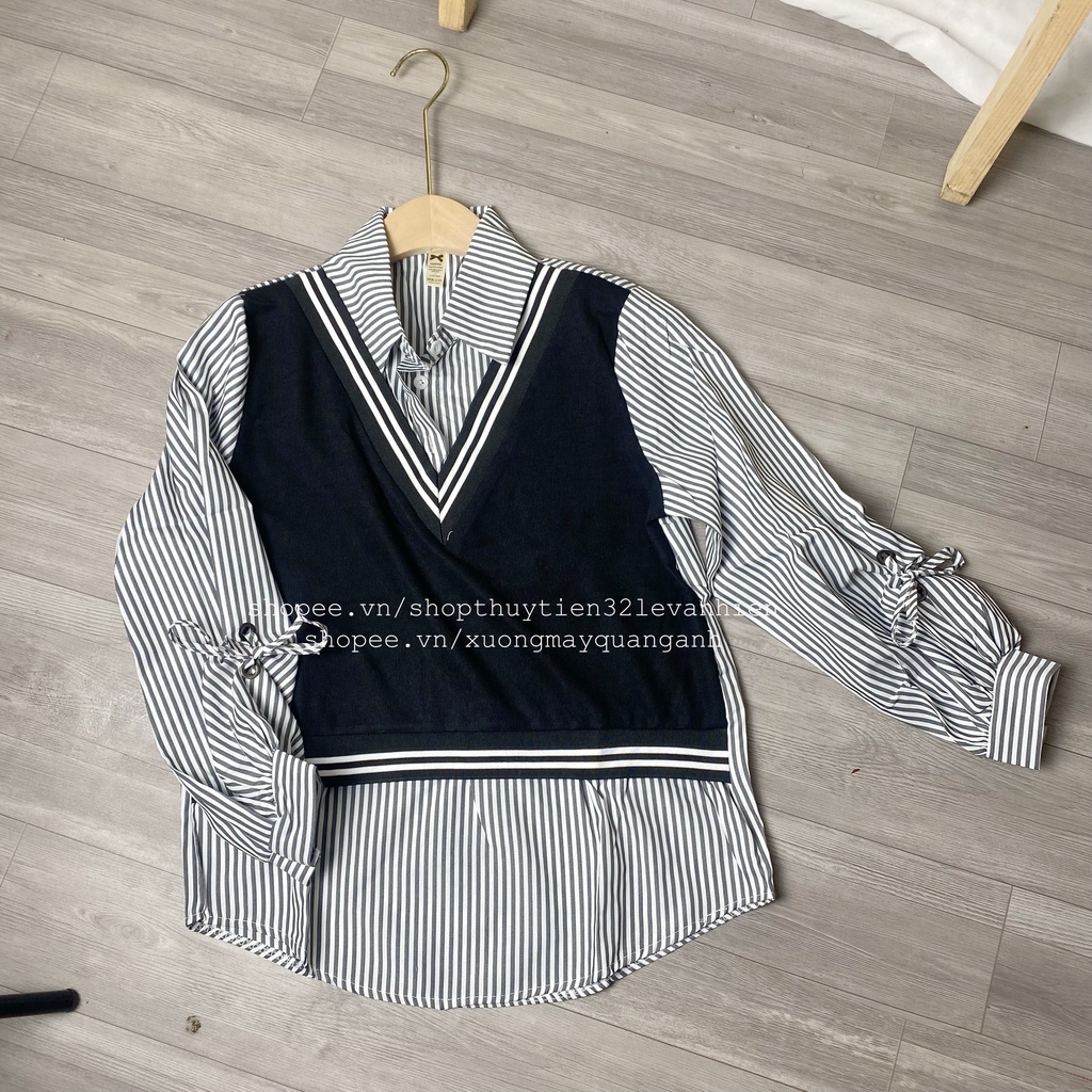 Áo sơ mi pha tay kẻ