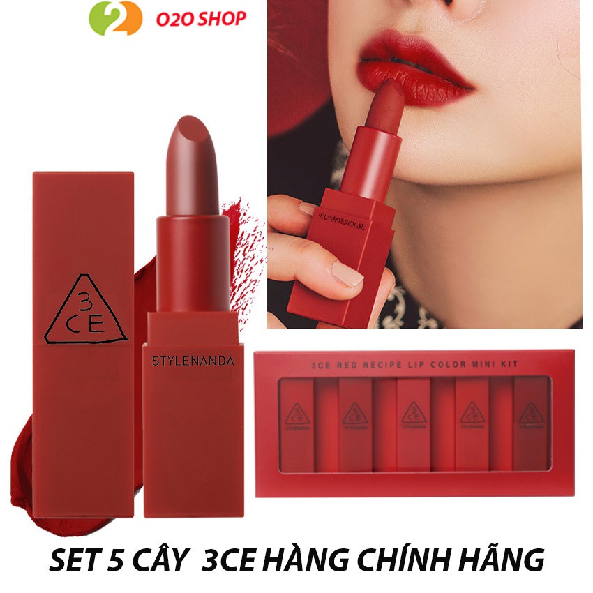 [Set 5 cây] Son Kem Lì 3CE Red Recipe Mini Lip Kit O2O Shop Bám Màu Ổn Mẫu Mới Lạ Hot 2021 - Nhiều Tông màu - O2O Shop