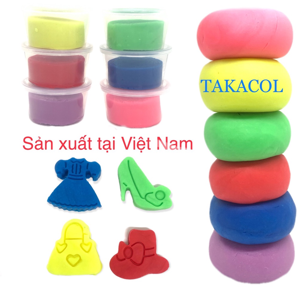 Bộ 6 Màu Đất Nặn Làm Từ 100% Bột Mì Không Khô, Không Dính Hàng Việt Nam Có Hộp Đựng Tiện Lợi An Toàn Cho Bé H6M