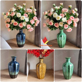 Lọ gốm Bát Tràng cao cấp  - Bình hoa decor trang trí dáng múi khế - 2 mẫu cao thấp