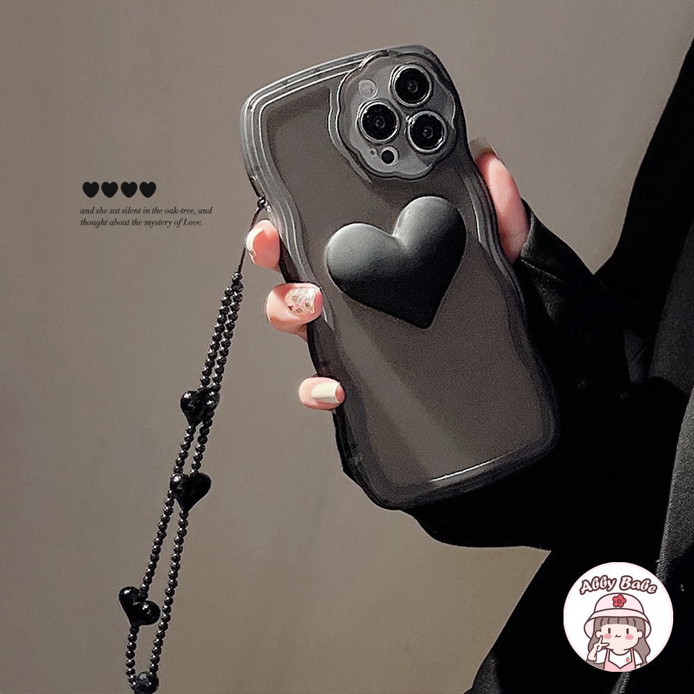 Ốp Điện Thoại TPU Dẻo Màu Đen Nhám Họa Tiết Trái Tim Đơn Giản Kèm Vòng Đeo Tay Cho IP 13 12 11 Pro Max X XS XR 8 7 Plus