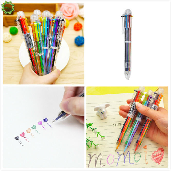 Bút bi 6 màu trong suốt thiết kế đơn giản tiện dụng