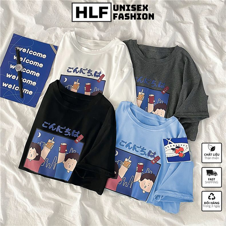 [Mã FAMARAL1 giảm 10K đơn 50K] Áo phông nữ nam Unisex form rộng party nhật bản, áo thun tay lỡ HLFashion