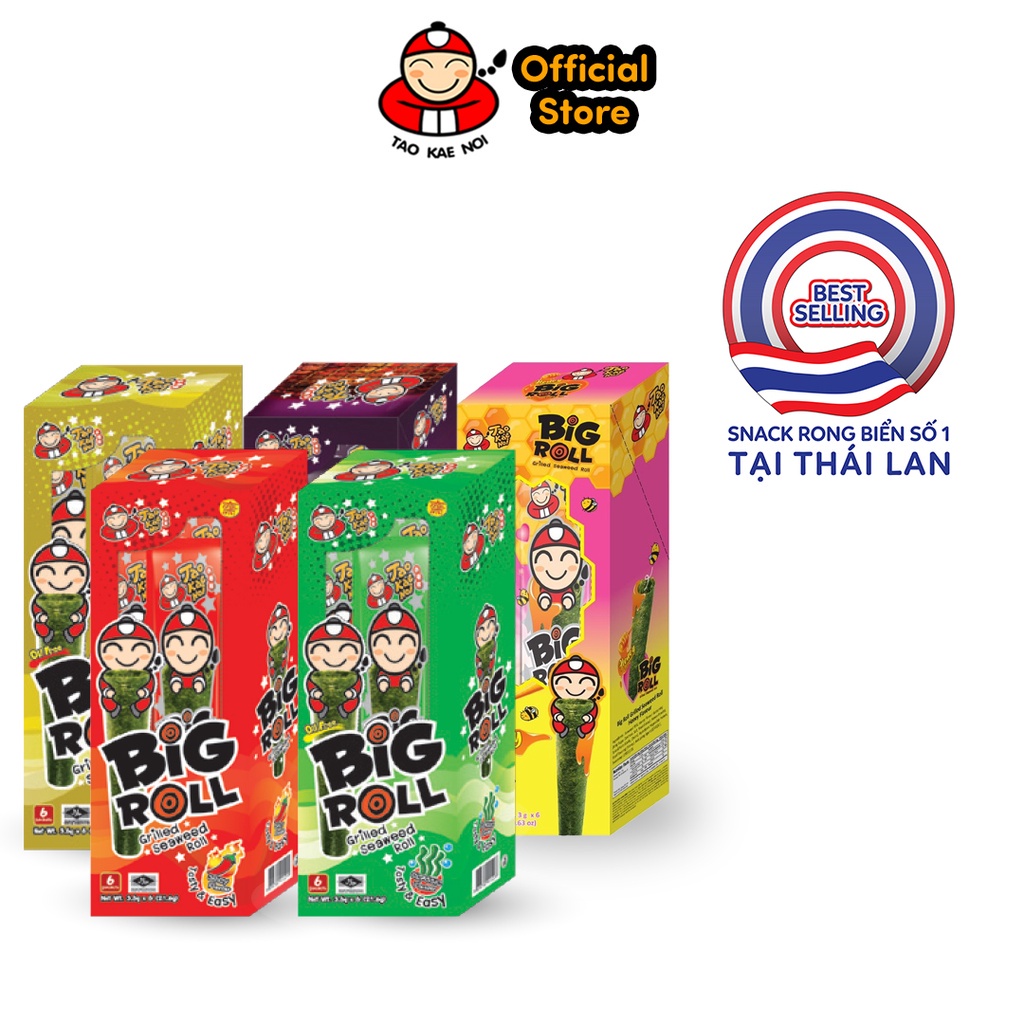 Combo 5 Hộp Mix Vị Snack Rong Biển Taokaenoi Big Roll Thái Lan (18g/hộp)