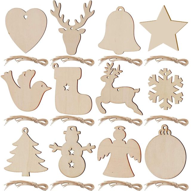 Set 10 phụ kiện treo trang trí cây thông noel bằng gỗ tùy chọn kiểu dáng