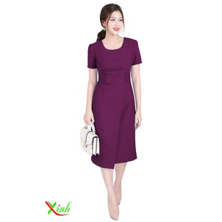 Đầm tím suông đắp tà thời thương ThoiTrangXinh DL635