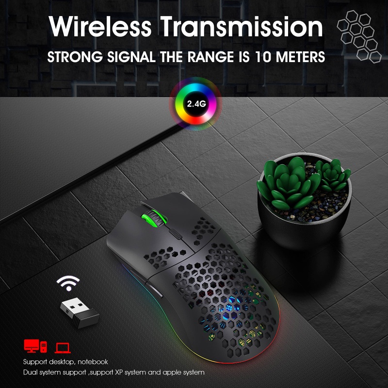 Chuột quang không dây hình tổ ong T66 2.4GHz