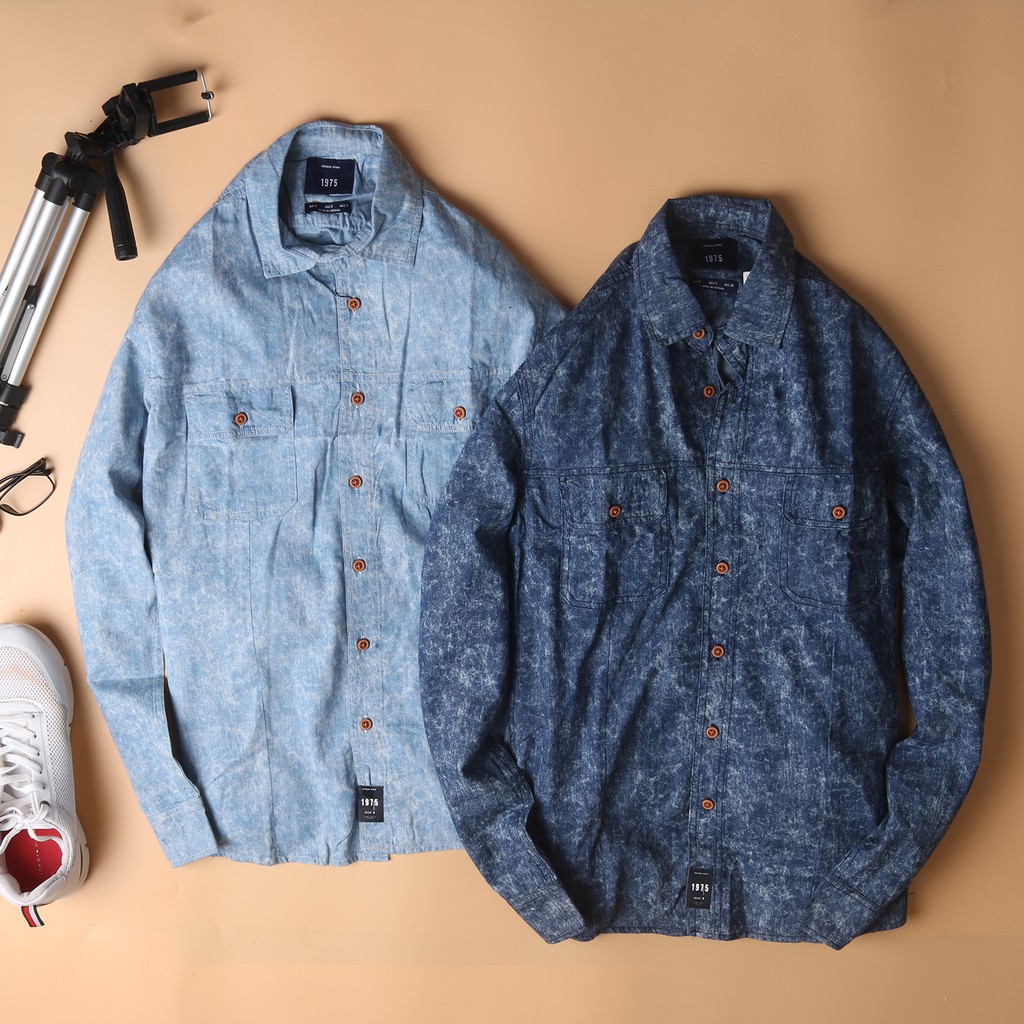 Sơ mi denim zara 1975 vải giặt ảnh thất