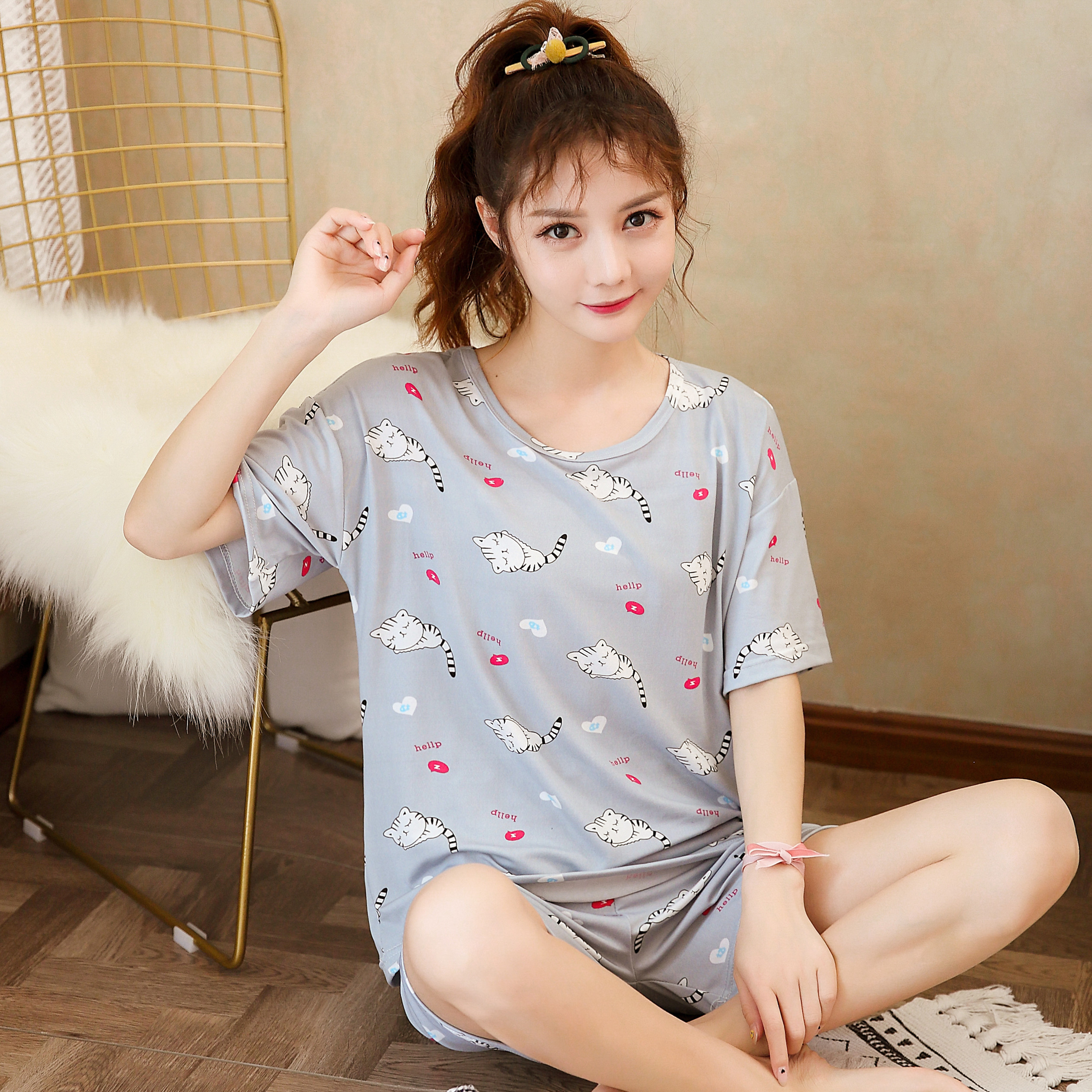 đồ ngủ Vải Phi Bóng Cỡ Lớn Quyến Rũ Cho Nữ đồ ngủ Váy ngủ pyjamas pijama nam nữ mùa hè đồ đôi pijama ngắn lụa satin dễ thương bigsize đồ mặc nhà cao cấp