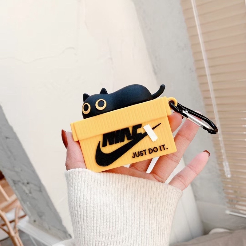 Case Airpod 1/2/Pro Hình Hộp Mèo Đen Mèo Xám