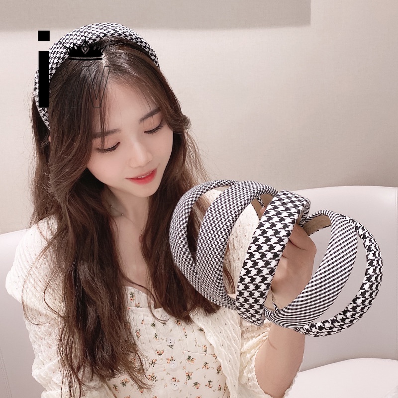 Băng đô cài tóc họa tiết kẻ sọc răng cưa trắng đen thời trang dành cho nữ