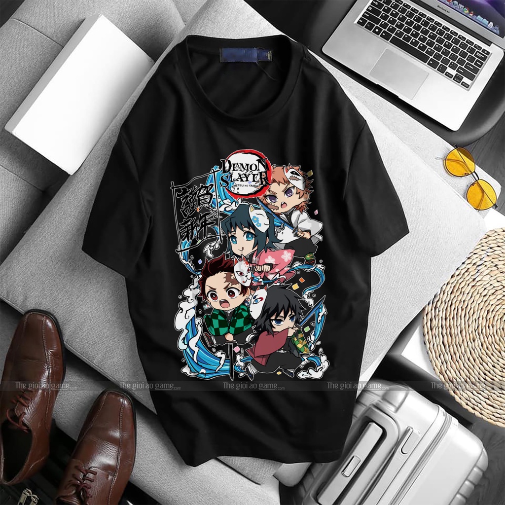 Áo thun thanh gươm diệt quỷ T02 (Đen) Kimetsu No Yaiba Tanjiro Nezuko, áo ainime có size bé cho trẻ em | AoThunGameVn