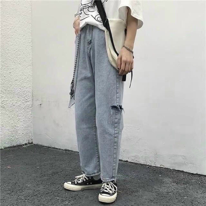 Quần jean baggy nam nữ rách xanh mã 6 quần baggy ống suông unisex kun shop hot trend 2022