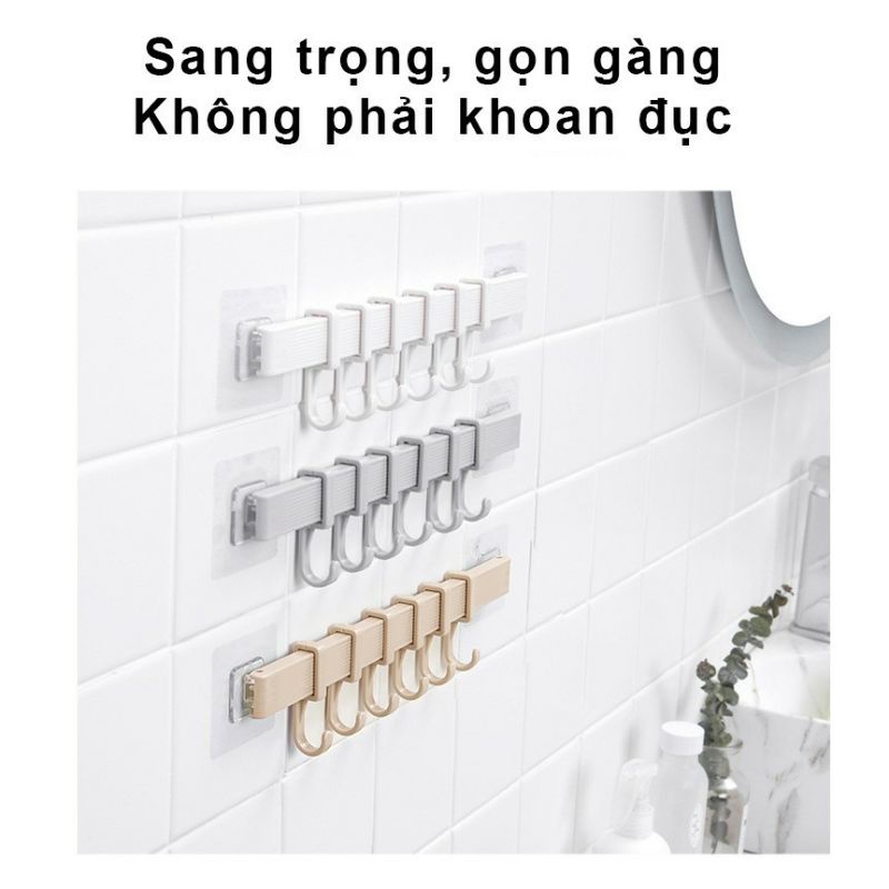 《 HCM 》Thanh treo đồ gồm 6 móc, dán tường siêu chắc chắn