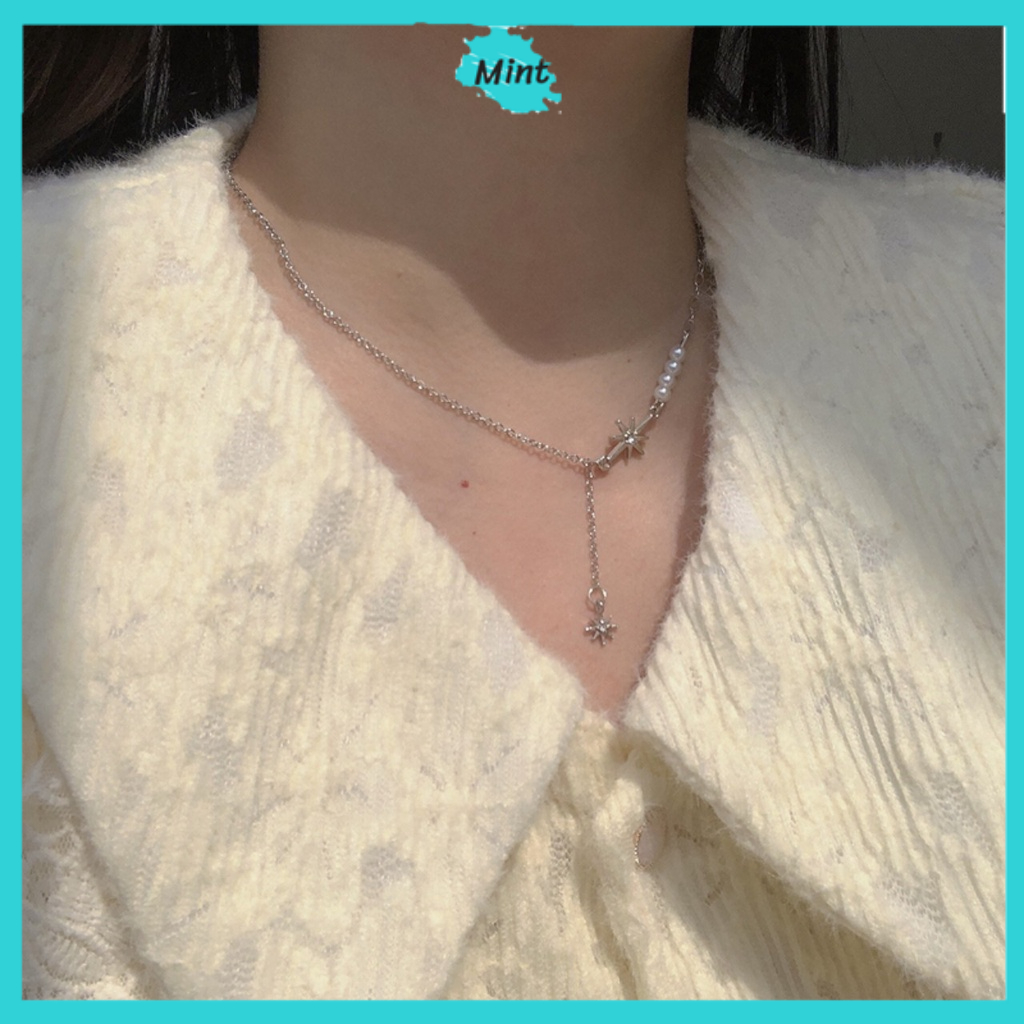 Dây Chuyền Nữ ❤️FREESHIP❤️ Vòng Cổ Chuỗi Ngọc Trai Nhân Tạo Thả Bất Đối Xứng Sang Chảnh