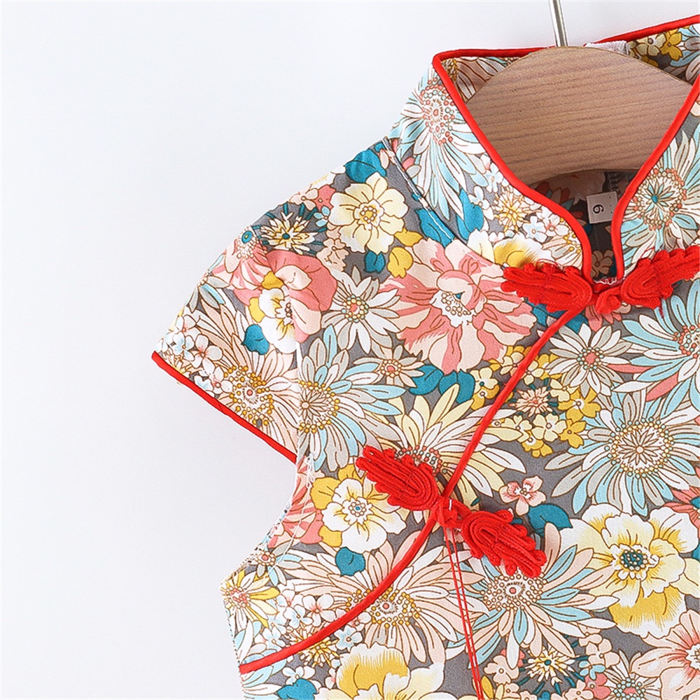 Đầm Sườn Xám In Hoa Phong Cách Trung Quốc Mới Cho Bé Gái 0-3 Tuổi