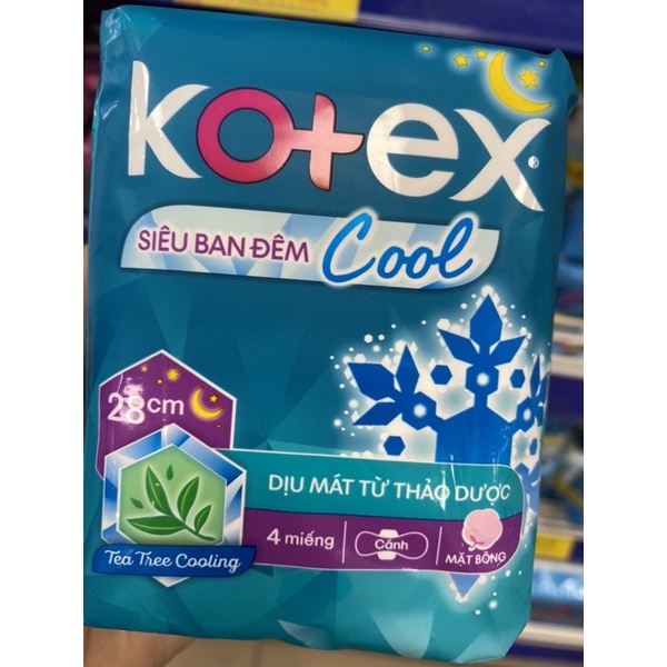Băng vệ sinh KOTEX Đêm 28cm 4M mặt bông COOL mát lạnh