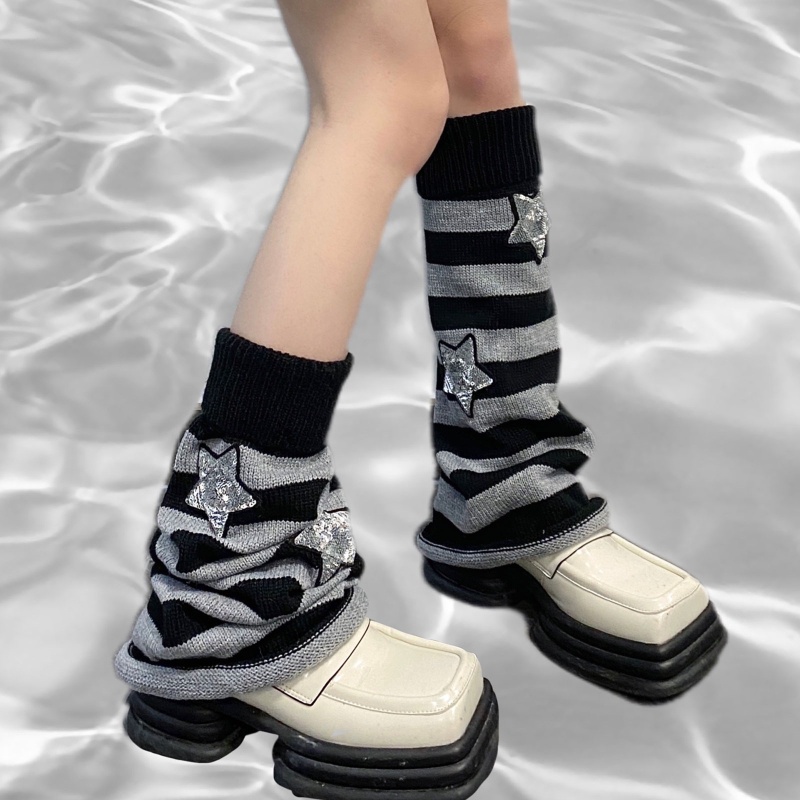 Vớ Ống Chân Giữ Ấm Họa Tiết Kẻ Sọc Đính Ngôi Sao Kim Sa Lấp Lánh Phong Cách Lolita Đường Phố Cho Nữ
