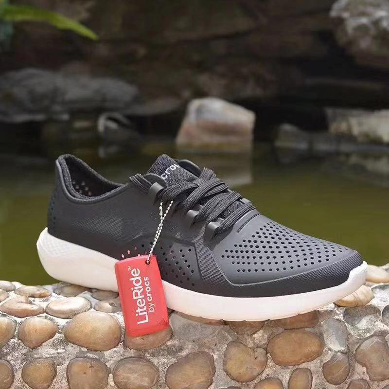 Giày nhựa buộc dây dáng thể thao, đế literide siêu mềm êm thoáng khí đi mưa thoải mái