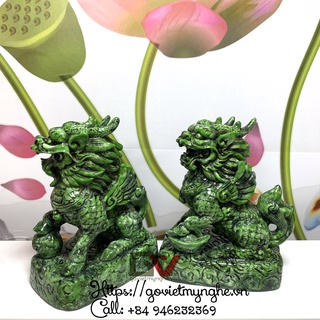 Cặp tượng đá Tỳ Hưu phong thủy 2 sừng - Cao 12cm - Màu xanh ngọc