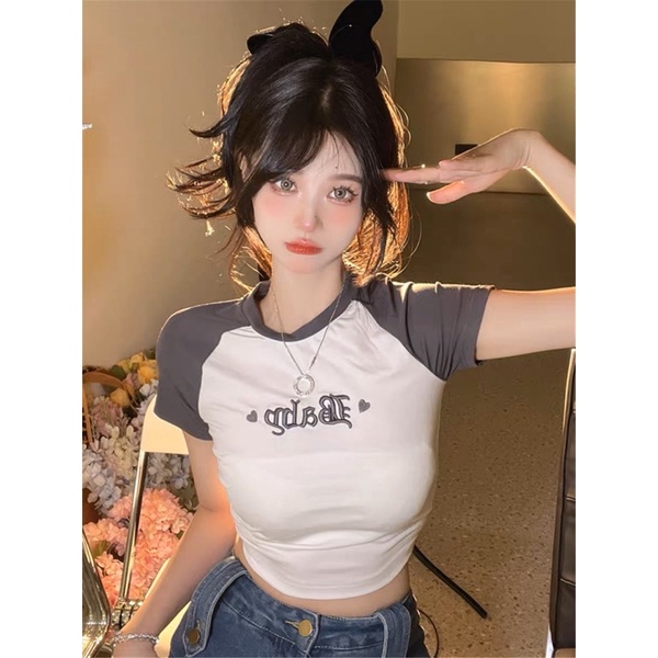 AOS PHỐI MÀU CROPTOP INI CHỮ BABY ĐẸP BB1