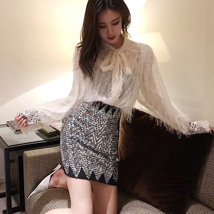 Set Áo Sơ Mi Phối Chân Váy Phong Cách Chanel Thời Trang Xuân Thu Sang Trọng Cho Nữ