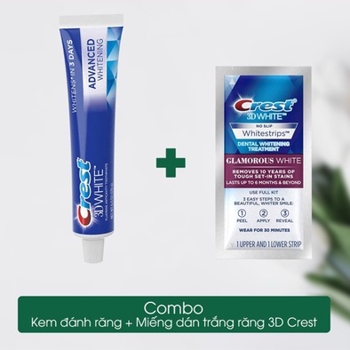 Combo trắng răng Miếng dán trắng răng Crest Professional + Kem đánh răng Crest 3D (7 ngày)