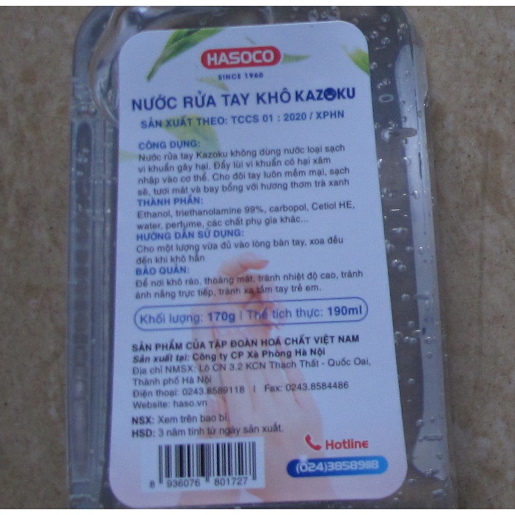 Nước rửa tay khô gel Hasoco Kazoku Hương trà xanh - Chai 190ml