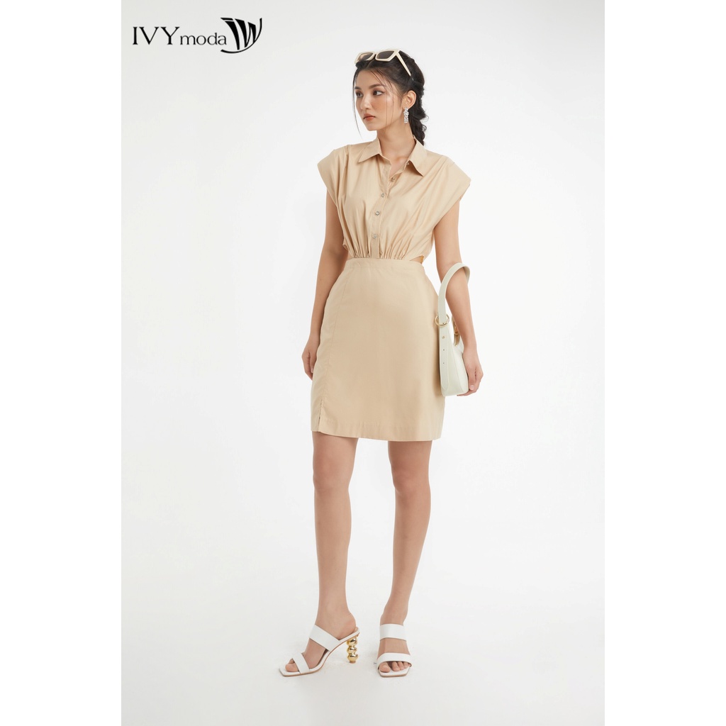 Đầm thô 1 lớp nữ xẻ eo IVY moda MS 47B9364