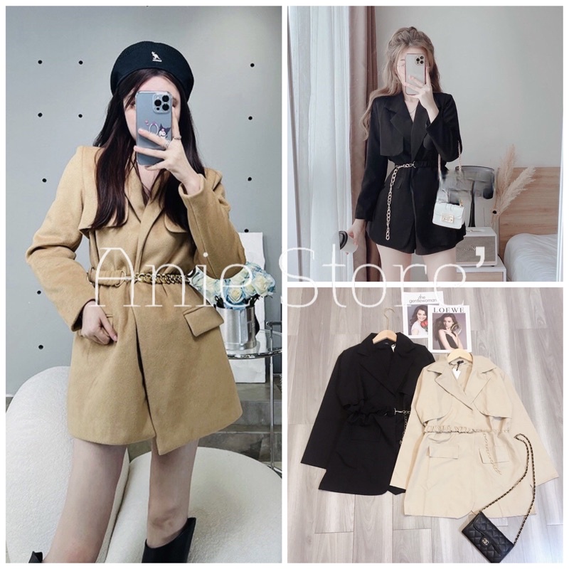 Áo Khoác Vest Dáng Dài Đai Eo 🦋 Áo Khoác Nữ Trơn Kèm Đai 2 Màu 🦋