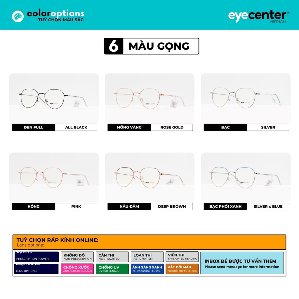 Gọng kính cận nam nữ chính hãng EYECENTER K33S kim loại chống gỉ nhập khẩu by Eye Center Vietnam