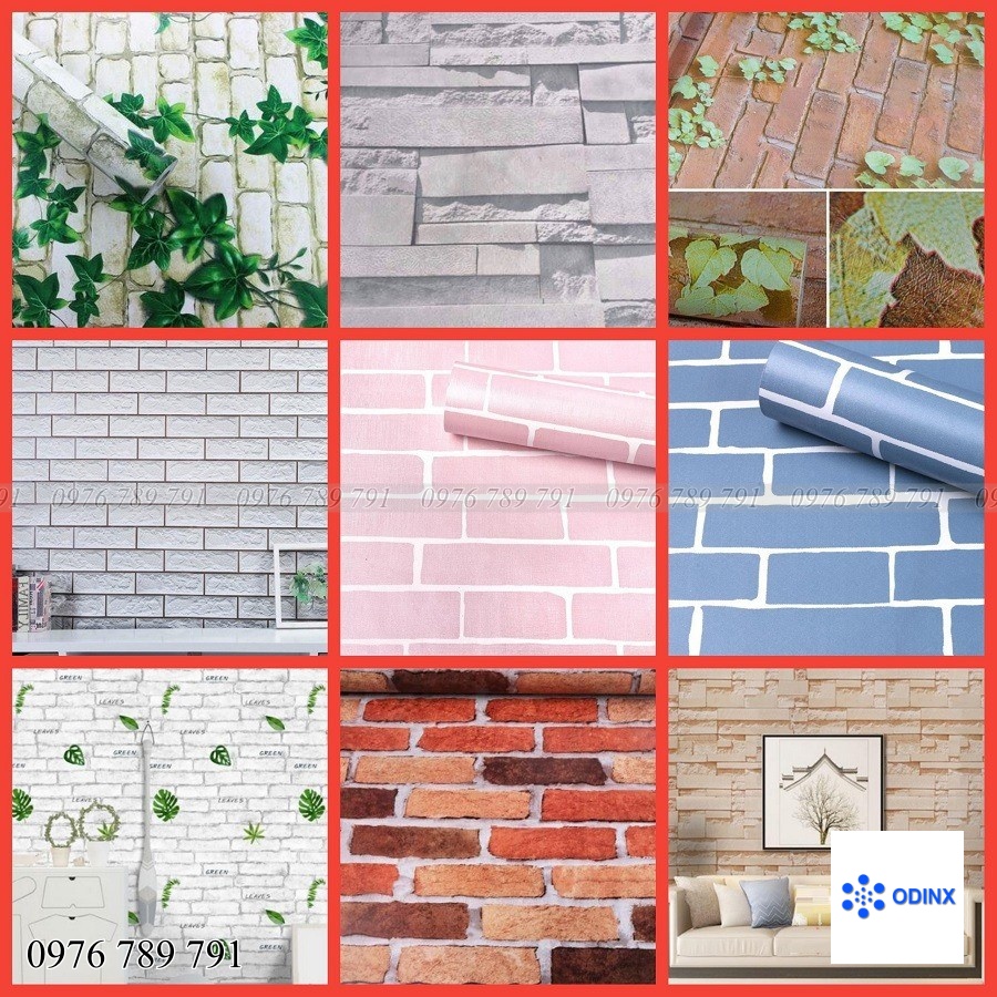 10m Giấy Dán Tường GIẢ GẠCH- XI MĂNG- GỖ  Có Keo Sẵn khổ rộng 45cm ODINX