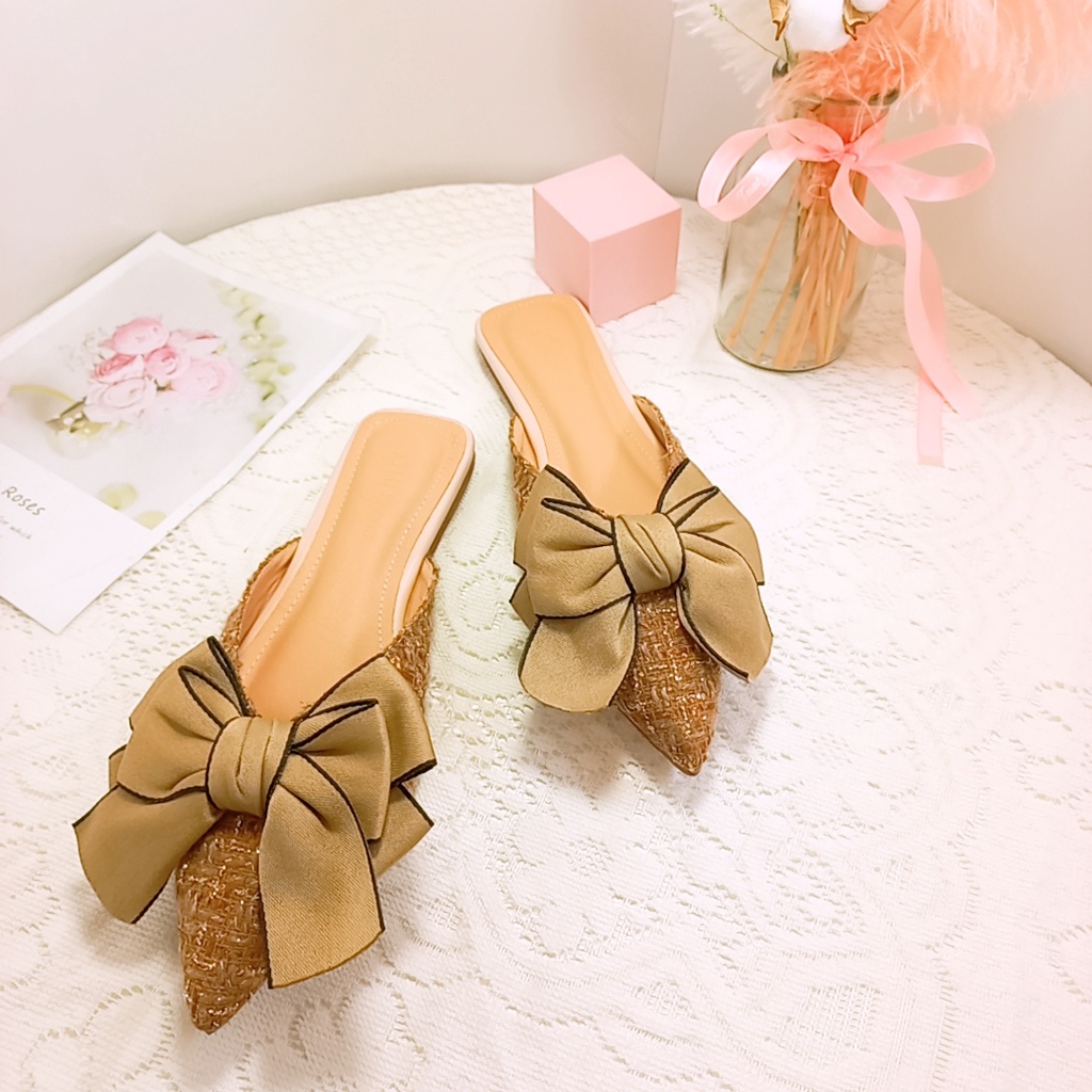 Giày Sục Nữ MINHTUYETSHOES Đế Bệt Mũi Nhọn - Sục Nữ Thắt Nơ Lụa Xinh Xắn Mẫu Mới Mã SNL ĐI TIỆC,ĐI CHƠI,ĐI LÀM