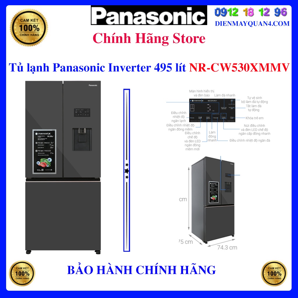 [Panasonic CW530XMMV] Tủ lạnh Panasonic Inverter 495 lít NR-CW530XMMV Mới 2022