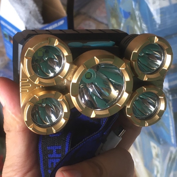 Đèn Pin Đội Đầu Đeo Trán 5 Bóng Siêu Sáng Kèm Pin Sạc Tiện Lợi